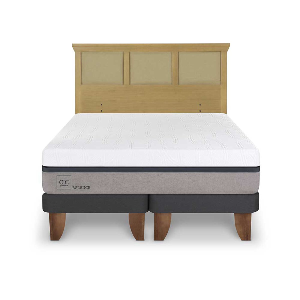 Cama Europea CIC Base Dividida King Balance + Respaldo Torino Mostaza
