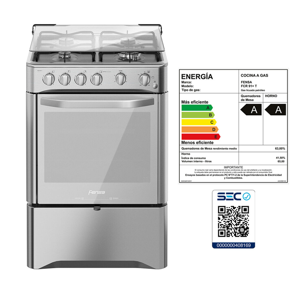 Cocina a Gas Fensa F CR91+ T 4 Quemadores
