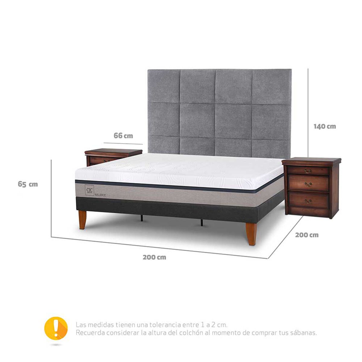 Cama Europea CIC S&uacute;per King Balance + Respaldo + 2 Veladores T&aacute;mesis