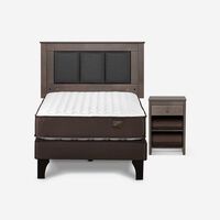 Cama Europea Rosen 1,5 Plazas New Ergo T + Respaldo Rachel Gris + Velador