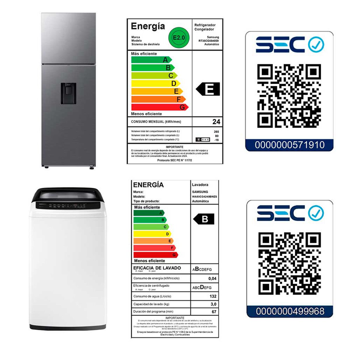 Refrigerador Samsung Top Mount Freezer 345 L Water Dispenser + Lavadora de carga superior Samsung RT35CG5540S9ZS 8 kg
