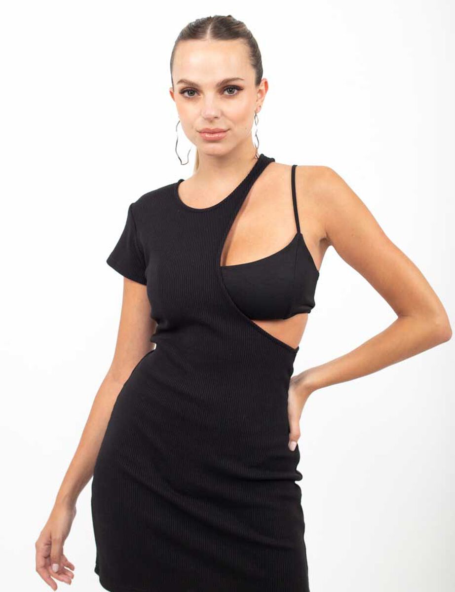 Vestido Corto Liso Una Manga Corta Mujer Fiorucci