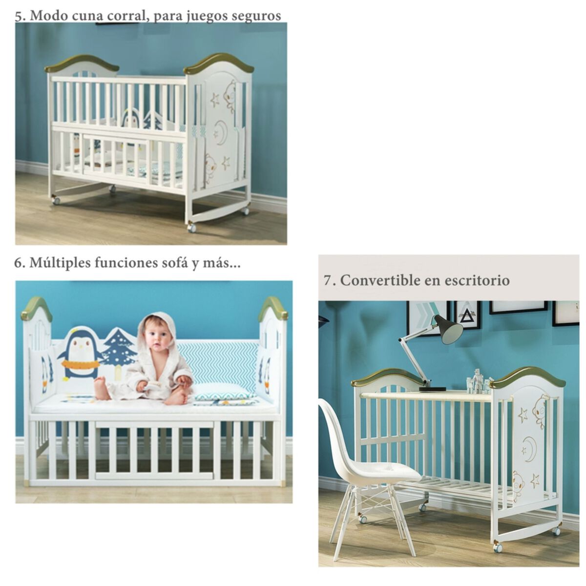 Cuna Colecho Madera con Mudador Mosquitero Lubabycas Azul