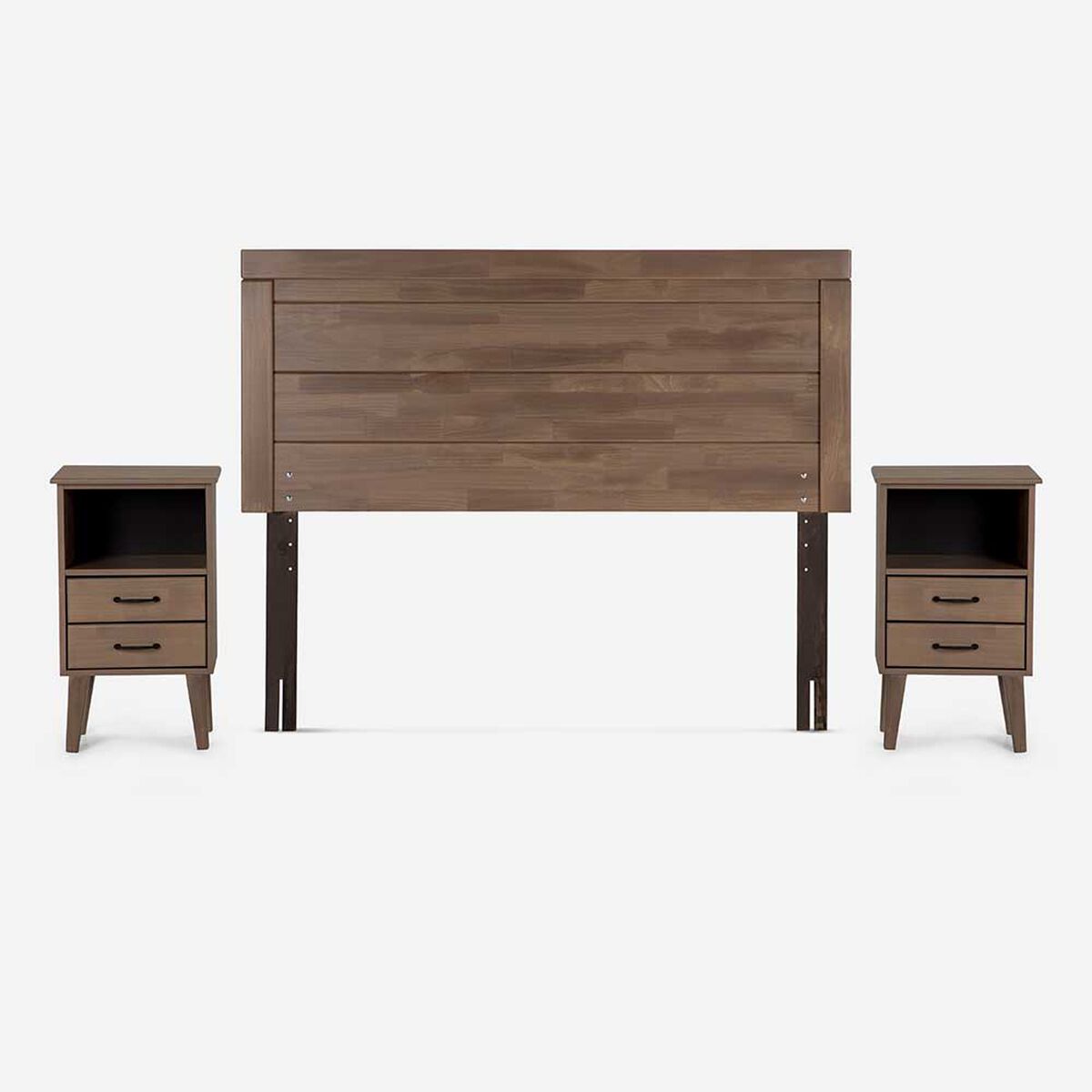 Cama Europea Rosen Base Dividida 2 Plazas Indie + Respaldo + 2 Veladores Sicilia