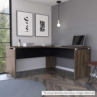 Escritorio en L TuHome Home Office Negro Soft Coñac