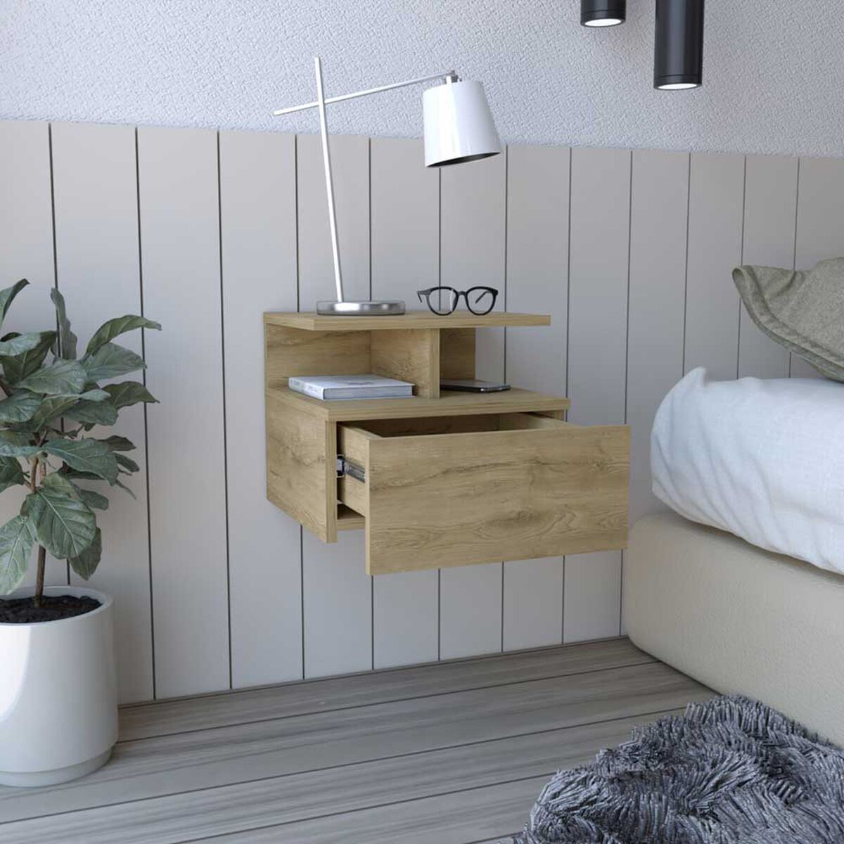 Velador Rectangular TuHome Dreams 1 Cajón Macadamia