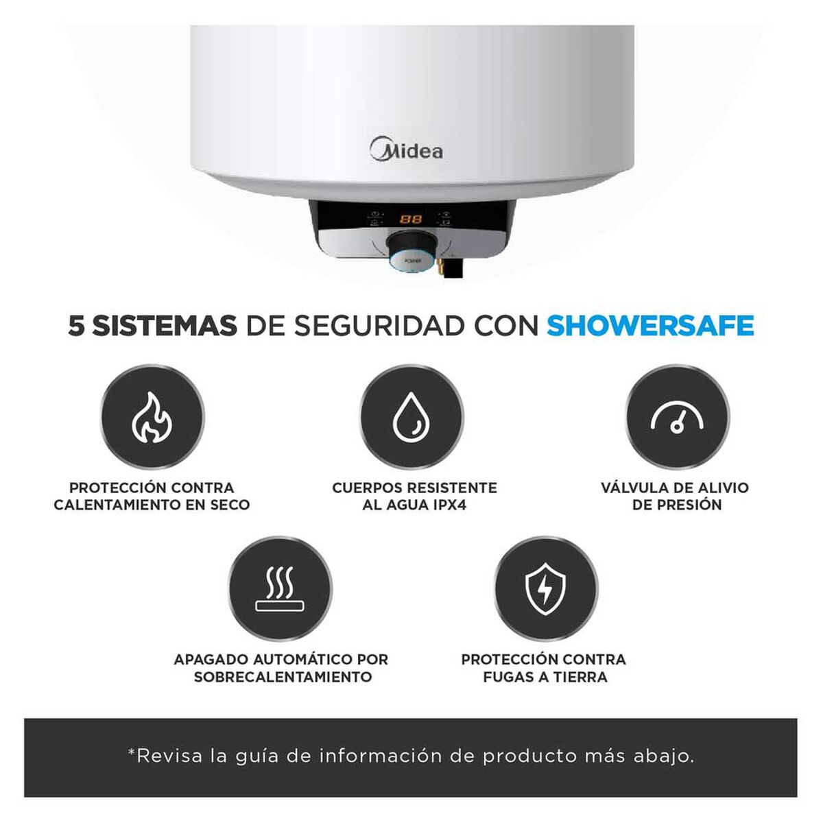 Termo El&eacute;ctrico Midea 150 L MWH150-20EFG(CL)W Blanco