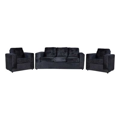 Imagen 1 del producto Juego de Living Kea Nize Felpa Sofá 3 Cuerpos + Dos Sillones 1 Cuerpo Negro