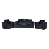 Juego de Living Kea Nize Felpa Sofá 3 Cuerpos + Dos Sillones 1 Cuerpo Negro