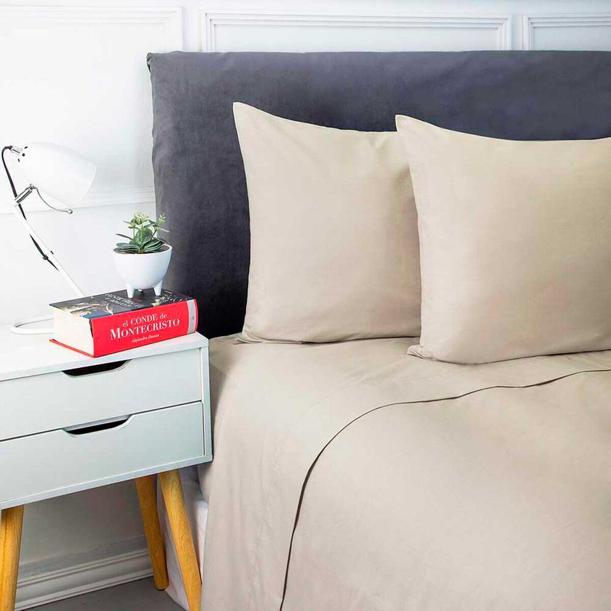 Juego de S&aacute;banas Casanova 144 Hilos 1 Plaza Liso Gris