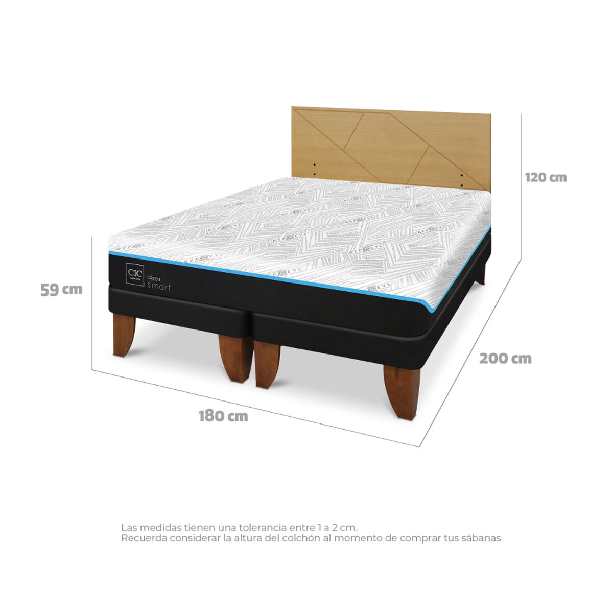Cama Europea CIC Green Infinity King + 1 Respaldo Villarrica Mostaza