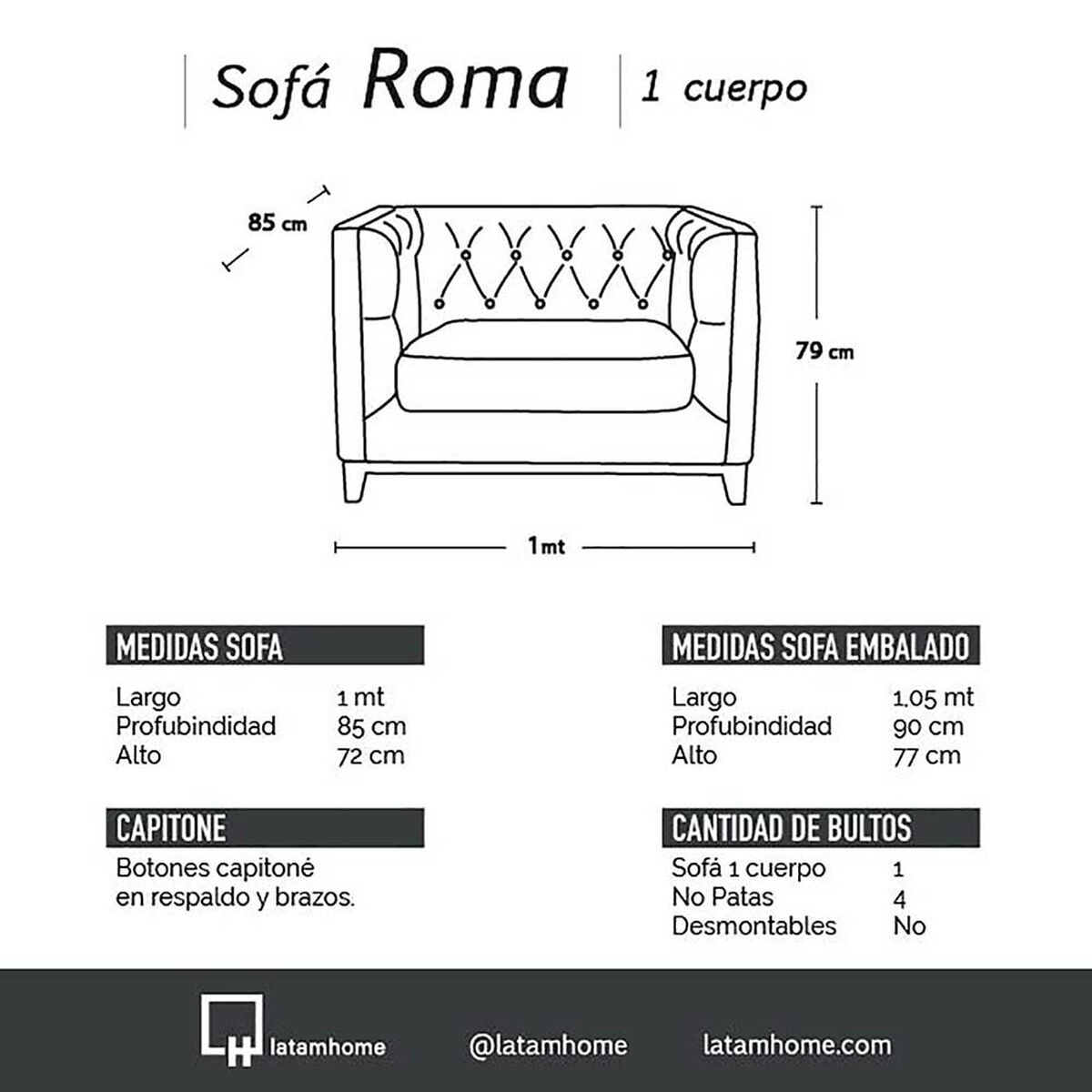 Sill&oacute;n Latam Home Cuero Colorado Roma 1 Cuerpo Beige