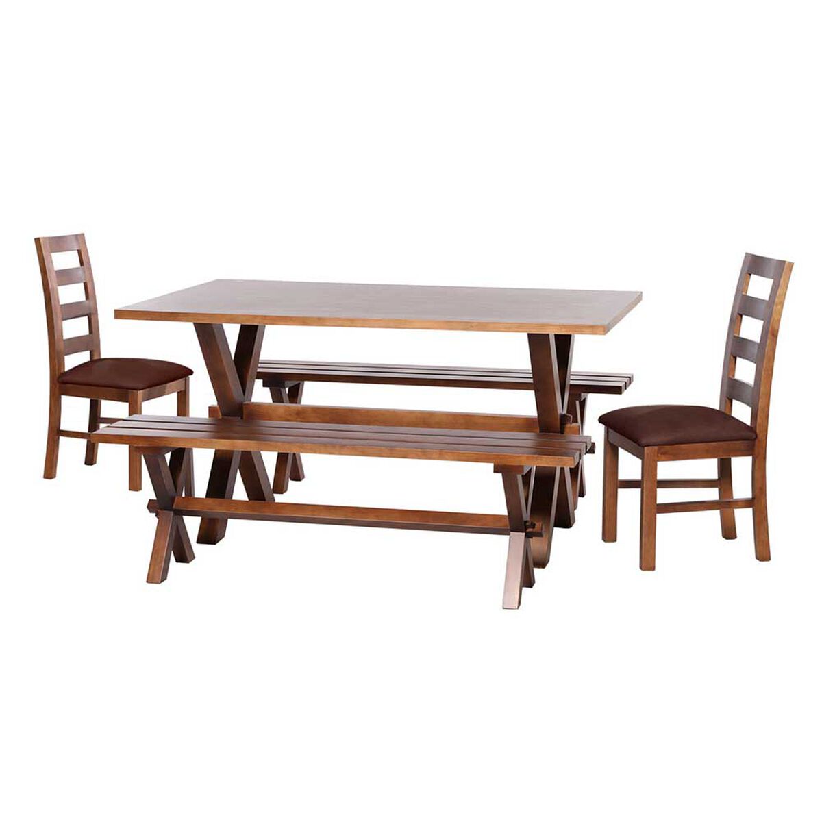 Juego de Comedor Latam Home Sevilla Granada 2 Sillas + 2 Bancas Cuero Kentucky Café Moro