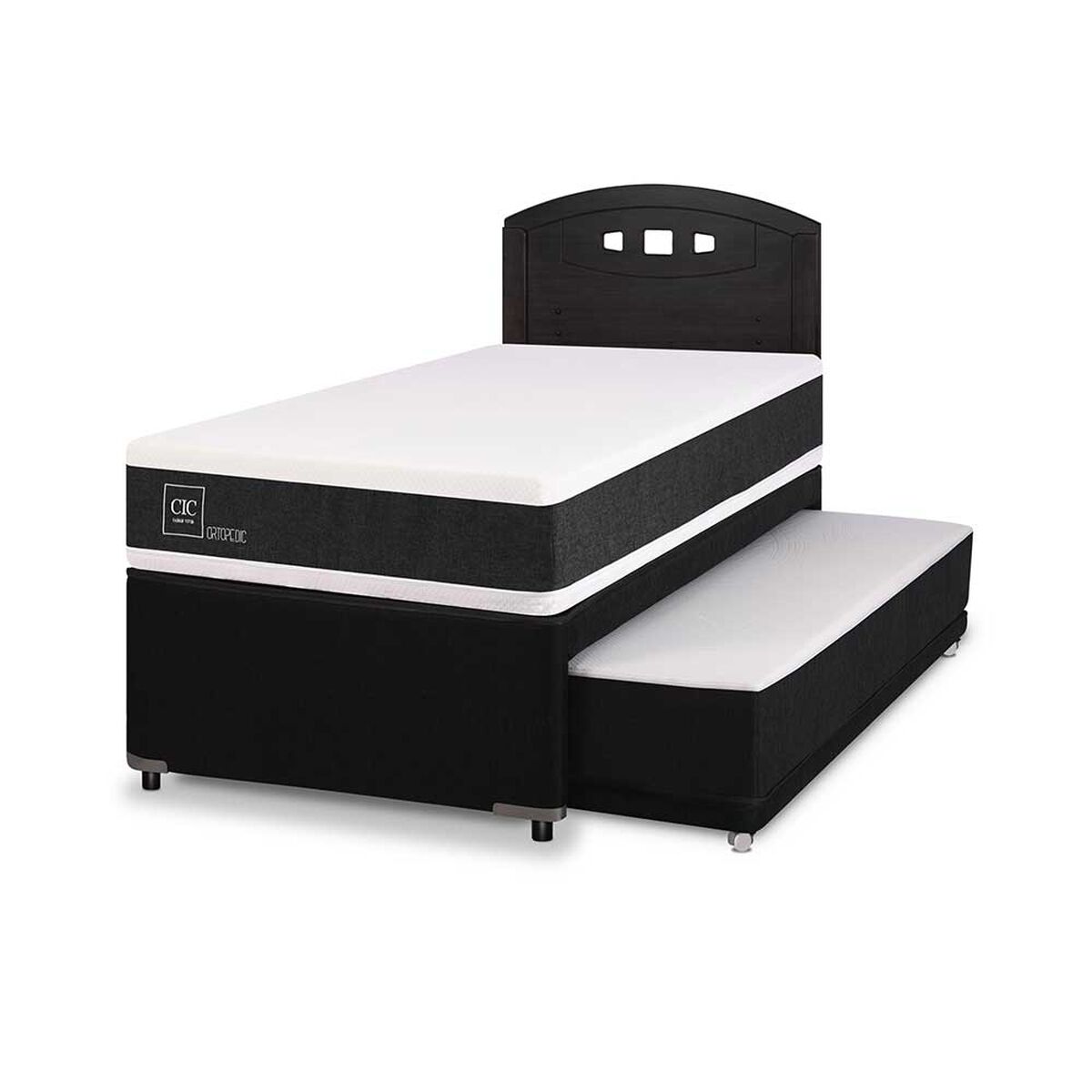 Cama Nido CIC 1,5 Plazas Ortopedic + Respaldo Gales Negro