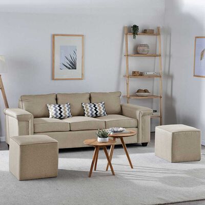 Sofá Mons Sicilia 3 Cuerpos + Dos Pouf 1 Cuerpo Beige