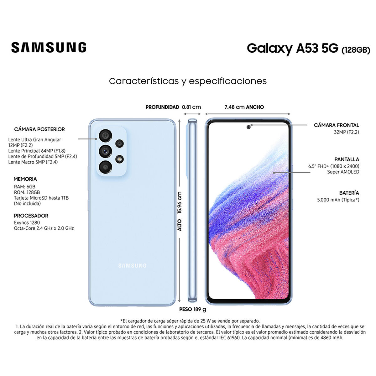 Celular Samsung Galaxy A53 5G 128GB 6,5" Awesome Blue Liberado