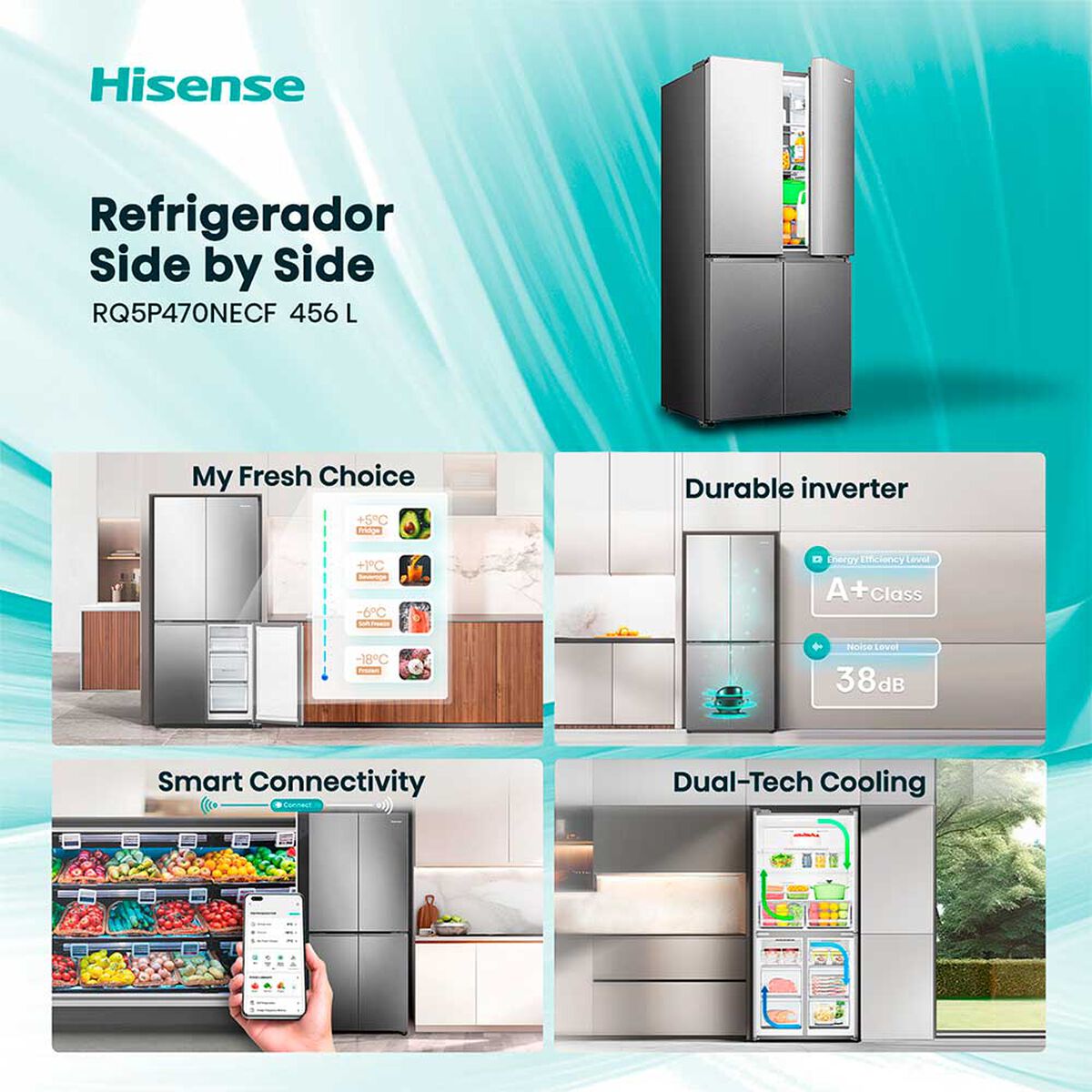 Refrigerador French Door Hisense RQ5P470NECF 456 lts.