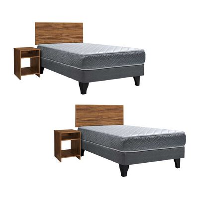 Combo 2 Camas Europeas Celta 1 Plaza Cádiz + 2 Respaldos 1,5 Plazas + 2 Veladores Casanova Nogal