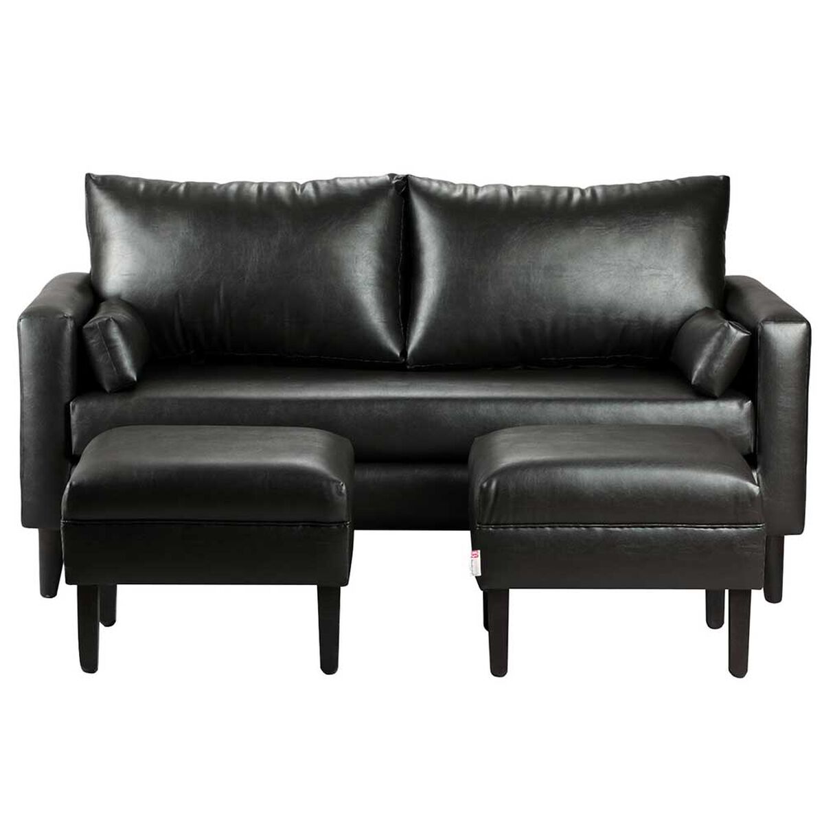 Juego de Living Bodevir Sky PU 00 Sofá 3 Cuerpos + Dos Pouf 1 Cuerpo Negro 