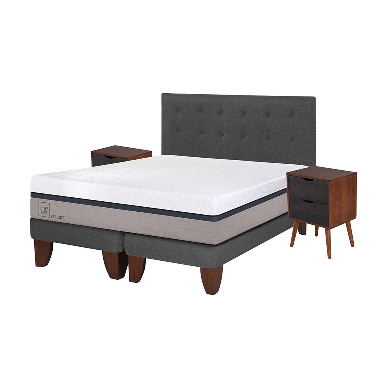 Cama Europea CIC Base Dividida 2 Plazas Balance + Mueble + Respaldo Eufrates