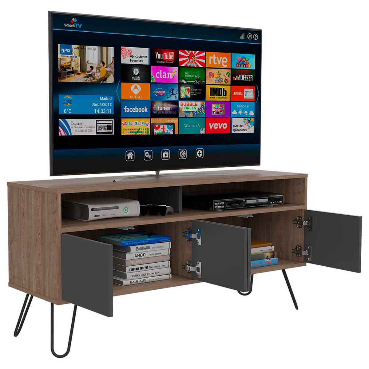 Rack TV Hasta 55" + Biblioteca TuHome Vassel