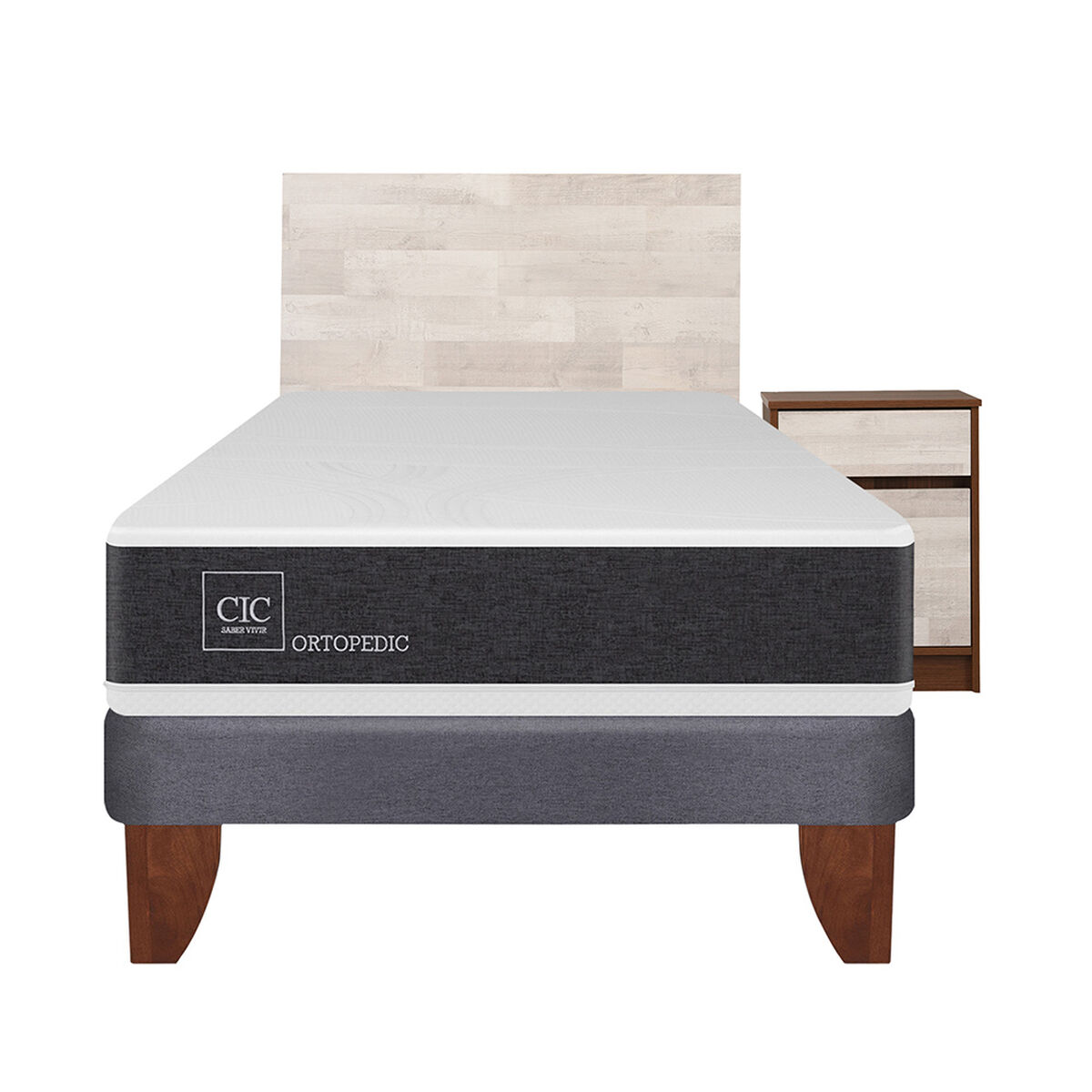 Cama Europea CIC 1,5 Plazas Ortopedic + Respaldo + Velador