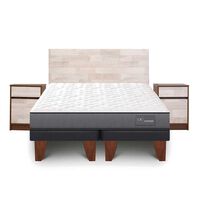 Cama Europea CIC Base Dividida 2 Plazas Anatomic + Respaldo + 2 Veladores Legno