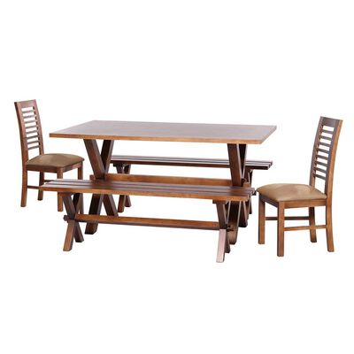 Juego de Comedor Latam Home Sevilla Salamanca 2 Sillas + 2 Bancas Cuero Kentucky Beige