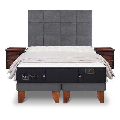 Cama Europea CIC Base Dividida S&uacute;per King Premium + Respaldo + Veladores + Plum&oacute;n Ganso