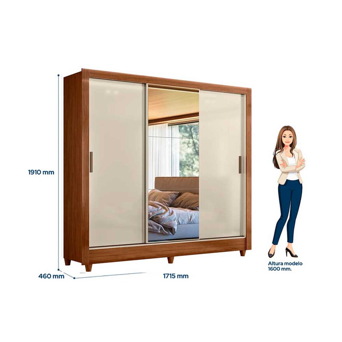 Closet Onessta Francia 3 Puertas 2 Cajones Jequitiba Off