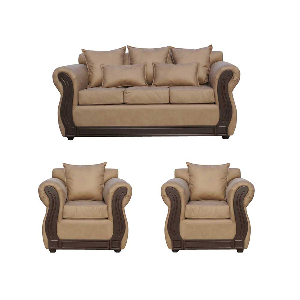 Juego de Living Almore Atenea PU Sofá 3 Cuerpos + Dos Sillones 1 Cuerpo Beige