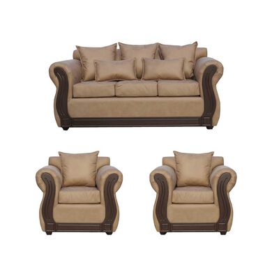Juego de Living Almore Atenea PU Sofá 3 Cuerpos + Dos Sillones 1 Cuerpo Beige