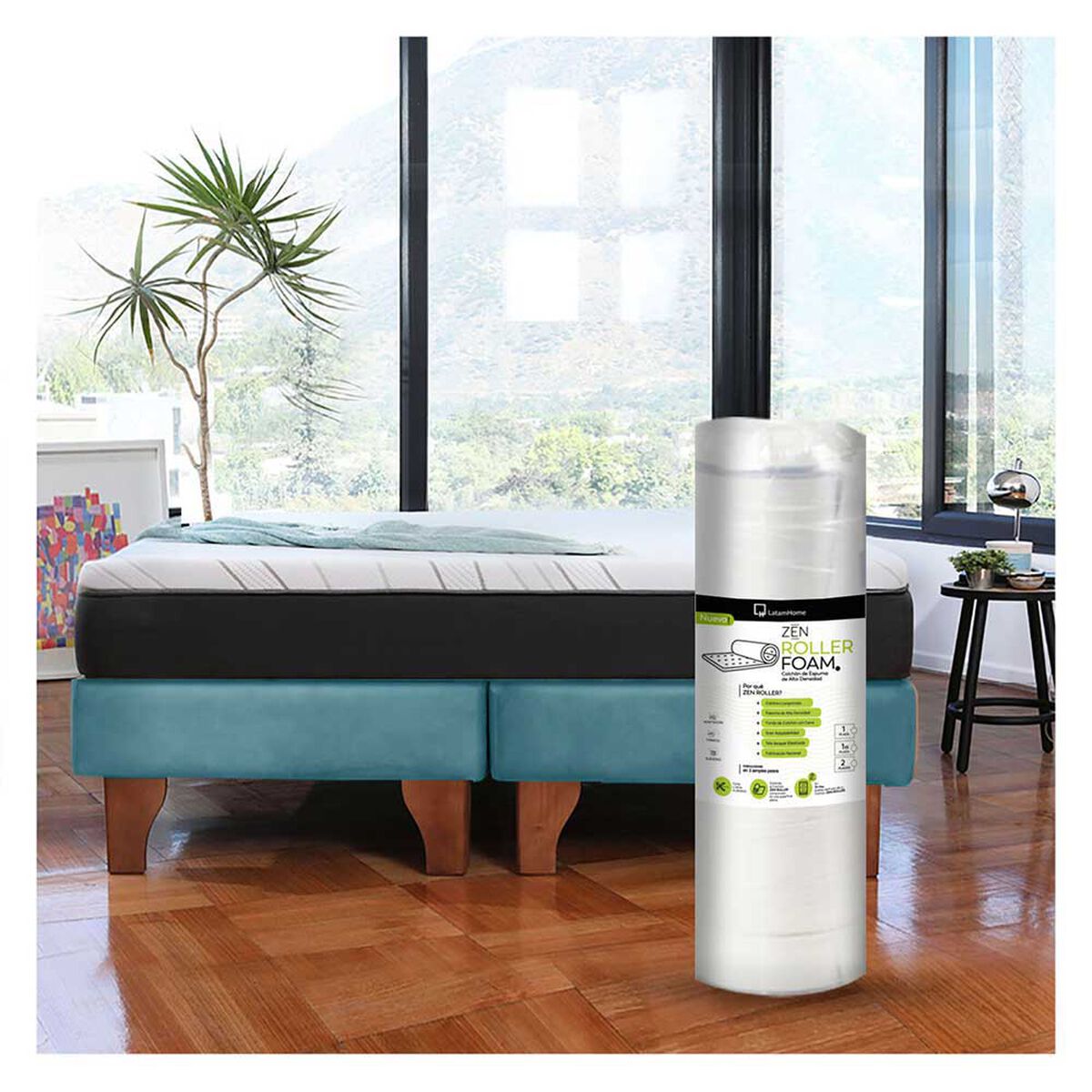 Cama Europea Latam Home 2 Plazas Zen Roller Turquesa