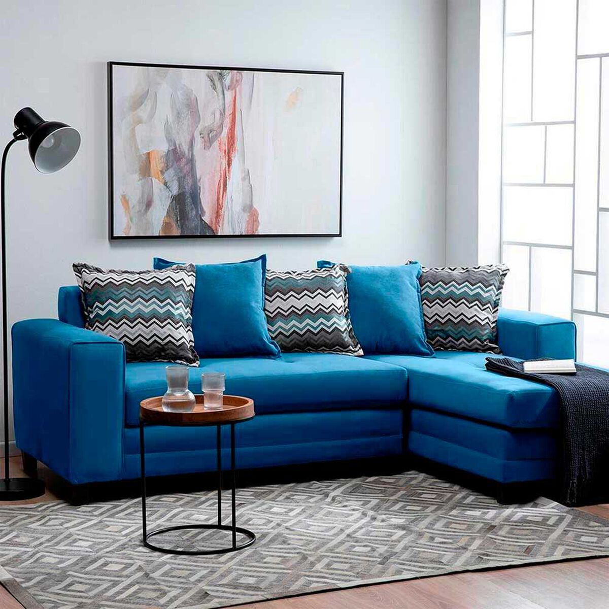 Sof&aacute; Seccional Derecho Living Factory Milan 3 Cuerpos Azul Piedra