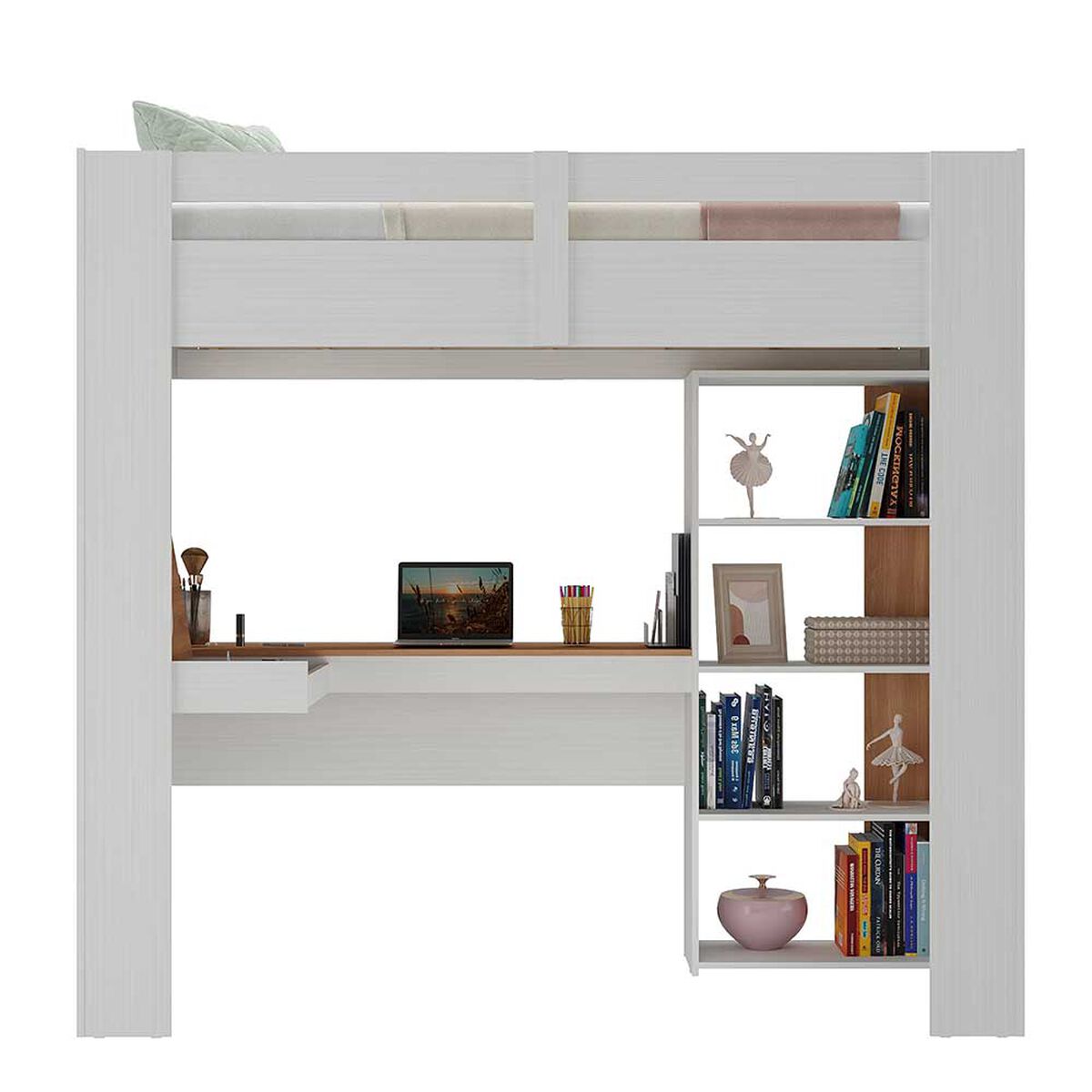 Cama con Escritorio Di Poretti Design 1 Plaza Blanca
