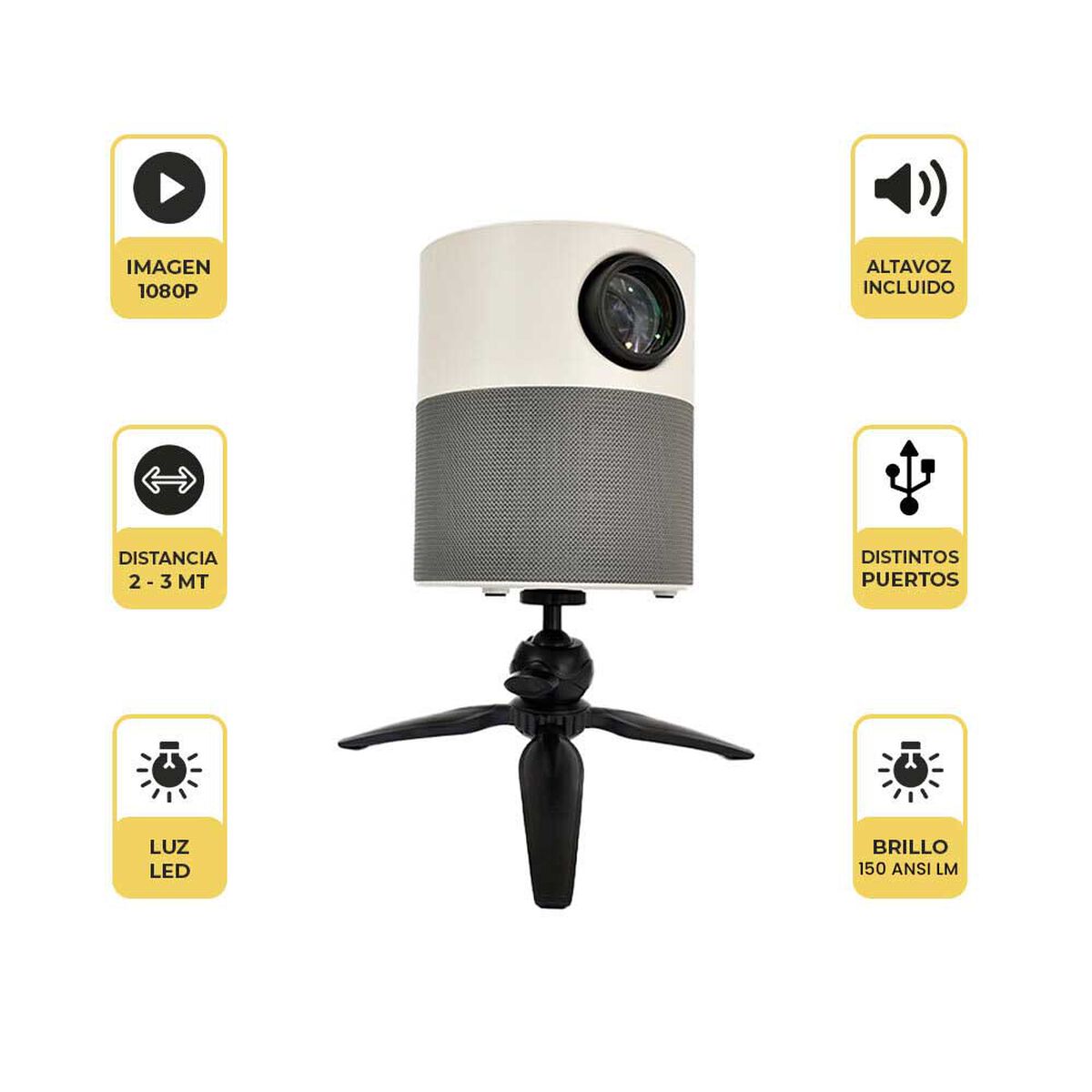 Kit Levo Proyector LED Portátil 360º + Telón Mural 100"