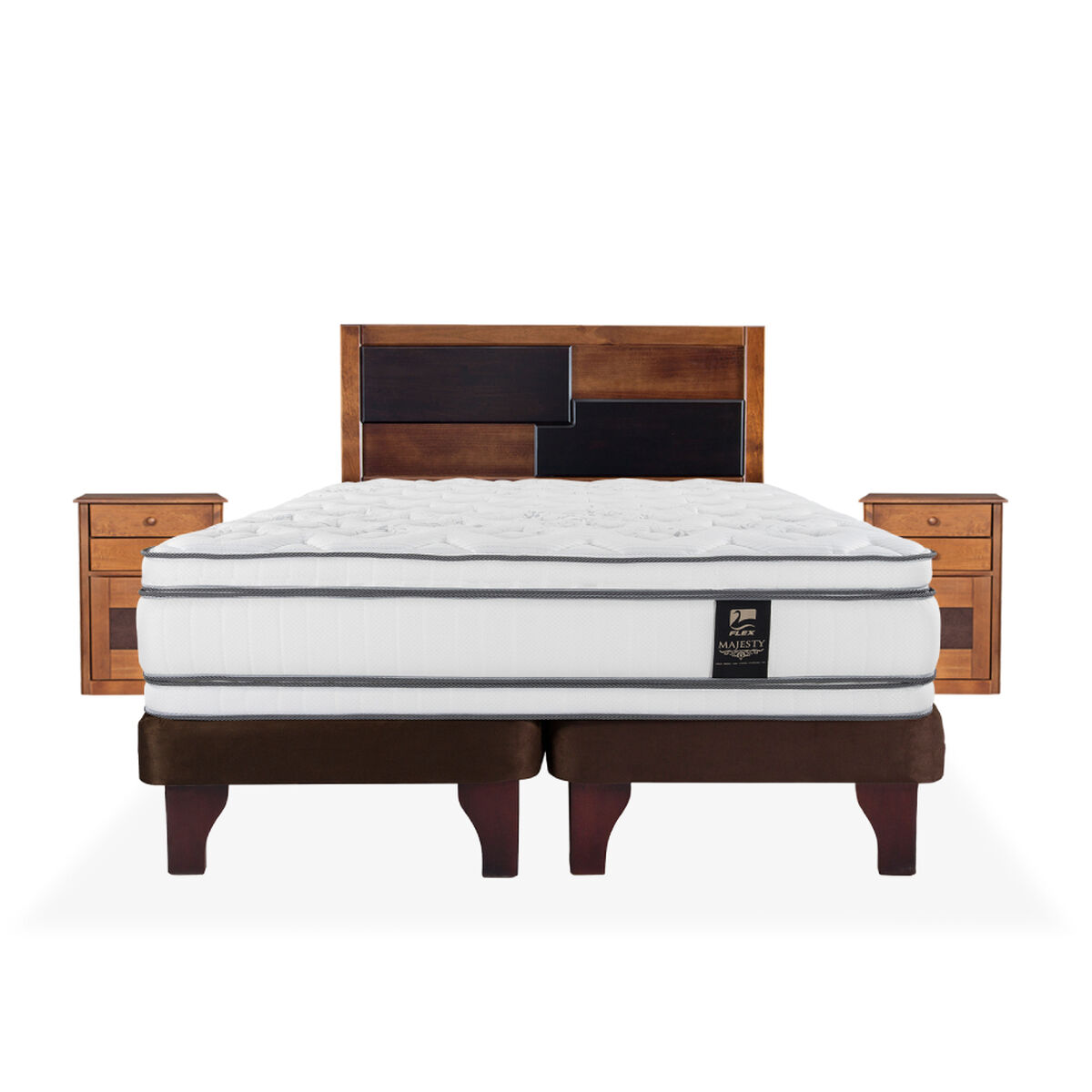 Cama Europea Flex 2 Plazas Majesty + 1 Respaldo + 2 Veladores