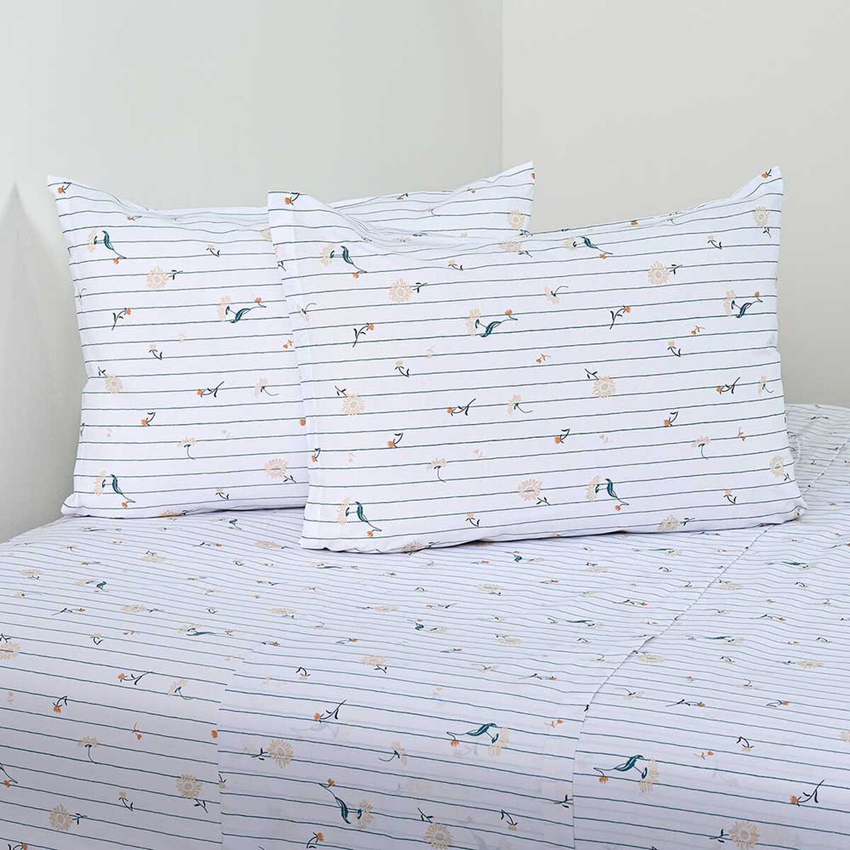 Juego de S&aacute;banas American Family 2 Plazas Florelia Lines 144 Hilos Blanco