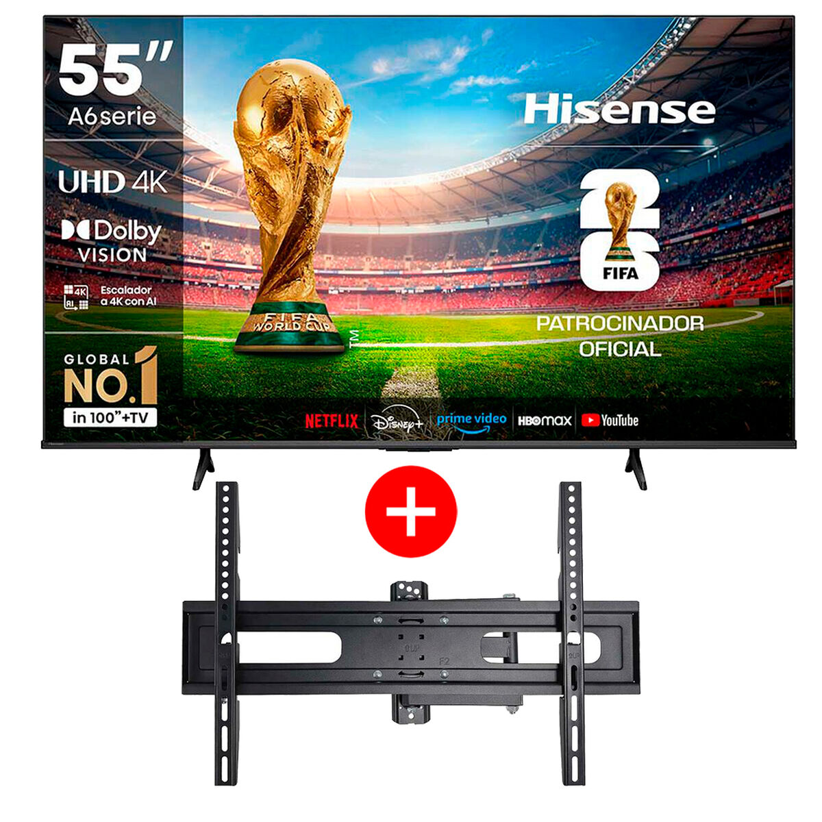 Combo LED 55" Hisense Ultra HD 4K + Soporte de Pared Articulado Fiddler