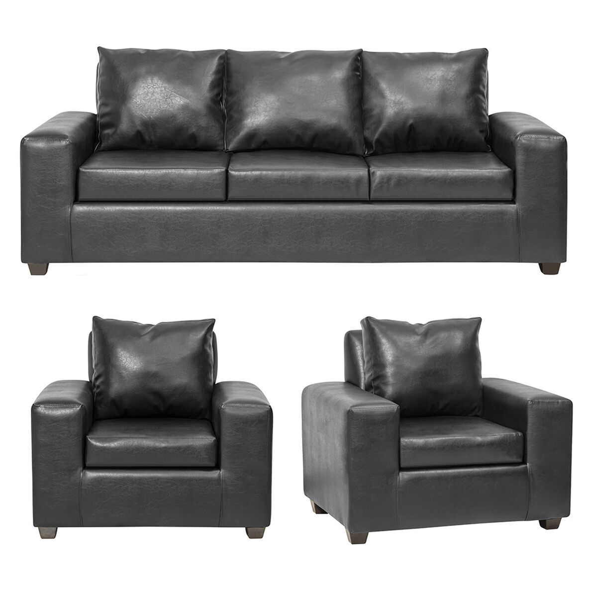 Juego de Living Innovamuebles Kahlo Sofá 3 Cuerpos + Dos Sillones 1 Cuerpo Negro