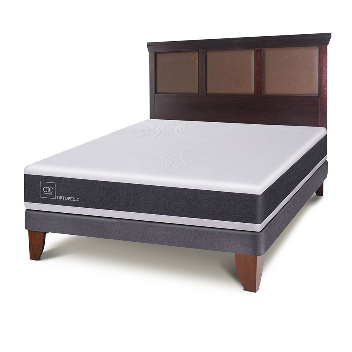 Cama Europea CIC 2 Plazas New Ortopedic + Respaldo New Torino Chocolate