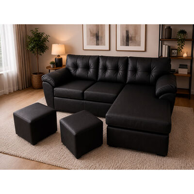 Seccional Reversible + 2 Puff Dise&ntilde;o A&M Home Xina 6 Cuerpos Negro