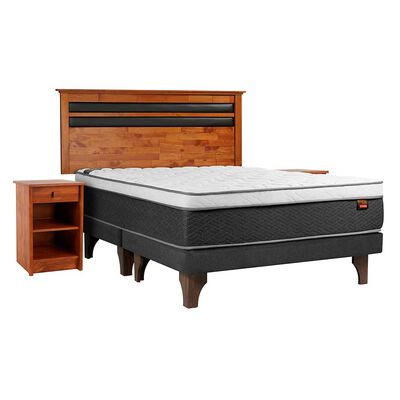 Cama Europea Celta Base Dividida King Everest Cobre + Respaldo + 2 Veladores Mallorca
