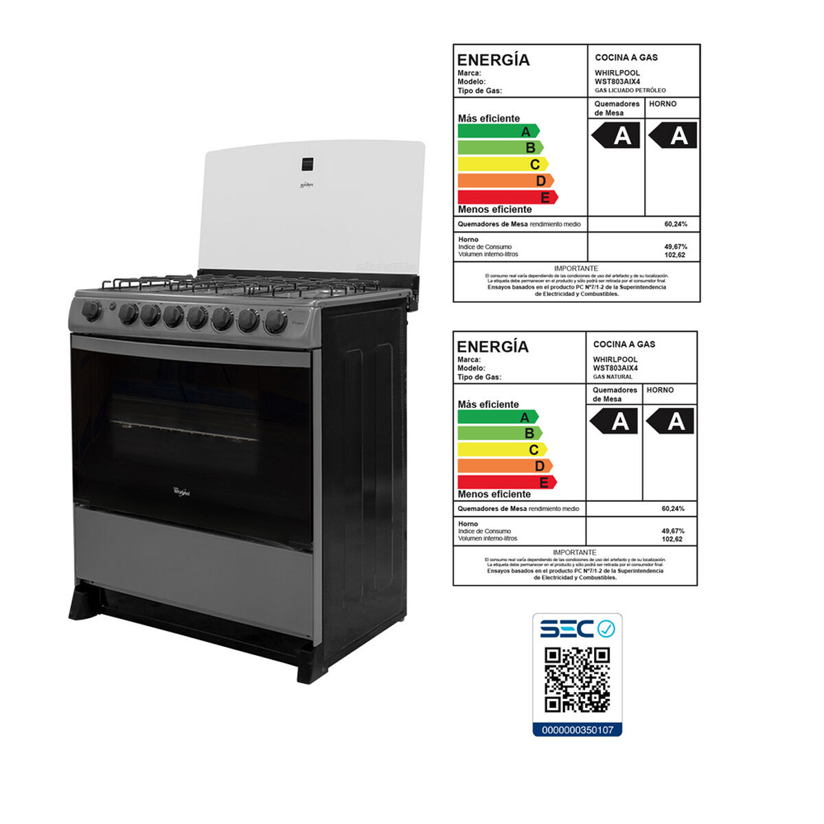 Cocina a Gas Whirlpool WST803AIX4 6 Quemadores