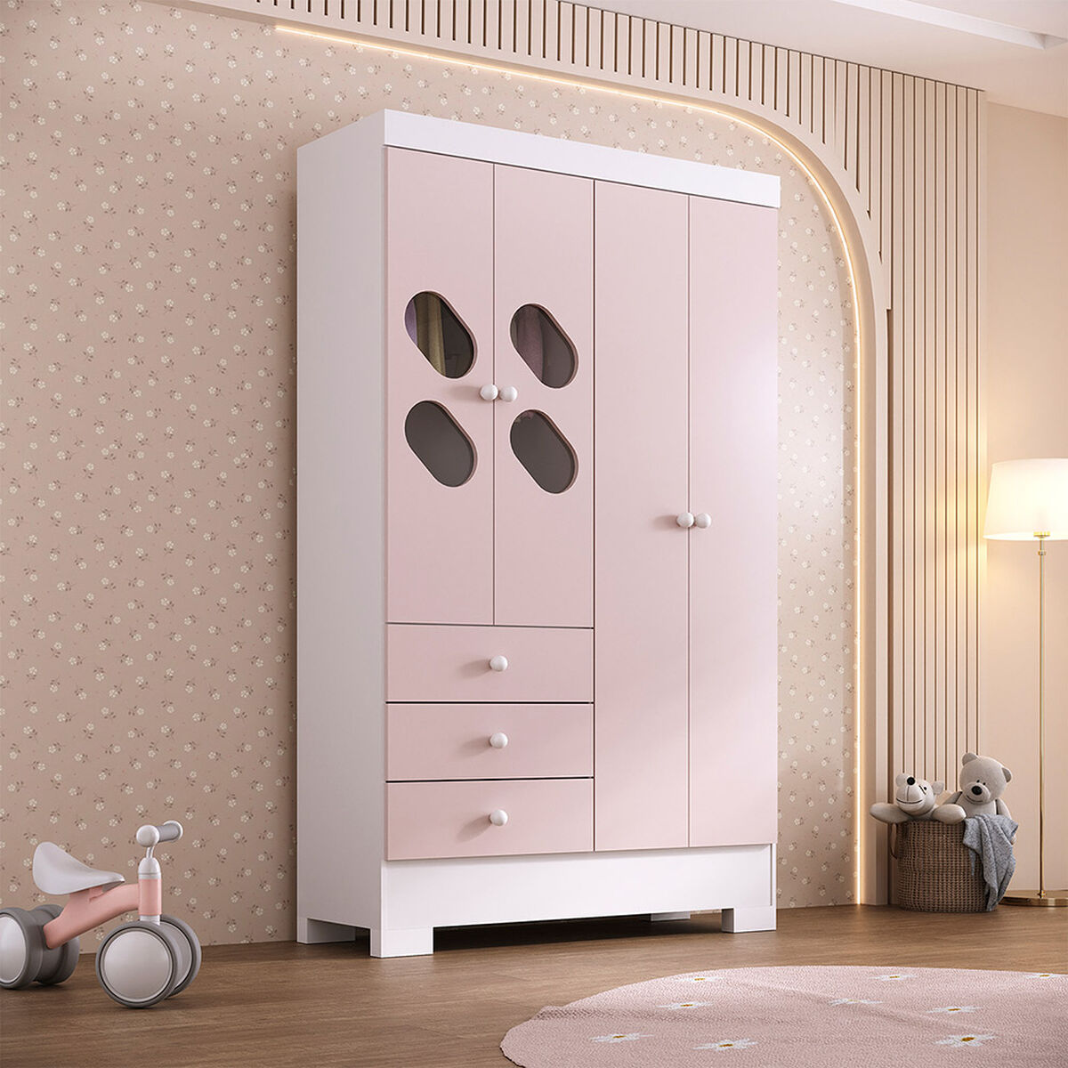 Closet Di Poretti Design Ciranda 3 Cajones 4 Puertas Rosado Nude