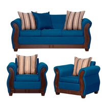 Juego de Living Ruzam Mobel Atenas Sofá 3 Cuerpos + Dos Sillones 1 Cuerpo Lino Azul