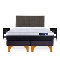 Cama Europea Flex 2 Plazas Nexus Base Dividida + Respaldo Design Grafito + Veladores Rover