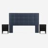 Cama Europea Rosen Base Dividida King Autonomy + Respaldo + 2 Veladores Issey Azul