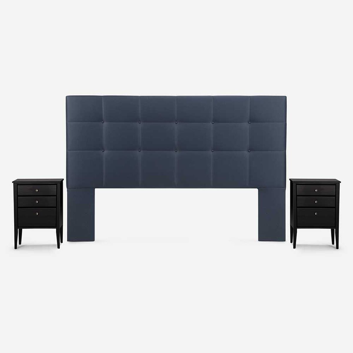 Cama Europea Rosen Base Dividida King Autonomy + Respaldo + 2 Veladores Issey Azul