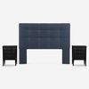 Cama Europea Rosen Base Dividida 2 Plazas Autonomy + Respaldo + 2 Veladores Issey Azul